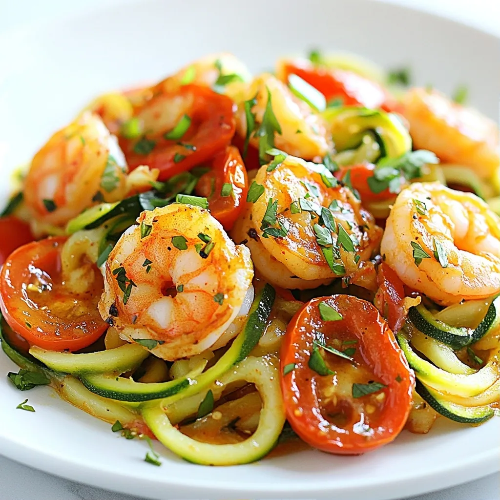 Spicy High Protein Zucchini Noodles with Shrimp Delight