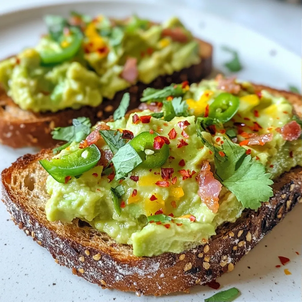 Spicy Quick Breakfast Avocado Toast with Turkey Bacon