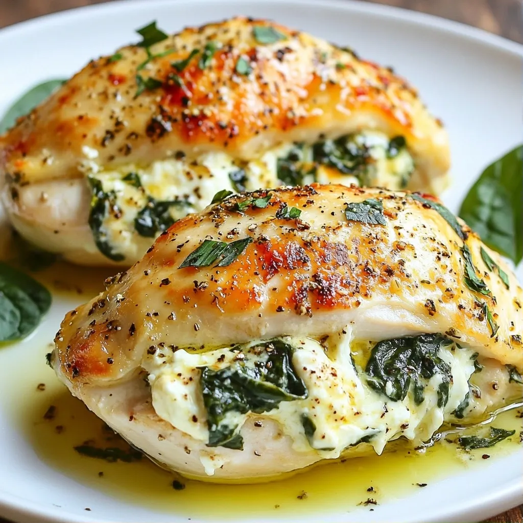 Cheesy High Protein Spinach and Feta Stuffed Chicken