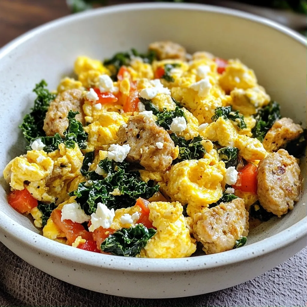 Hearty Quick Breakfast Chicken Sausage and Kale Scramble