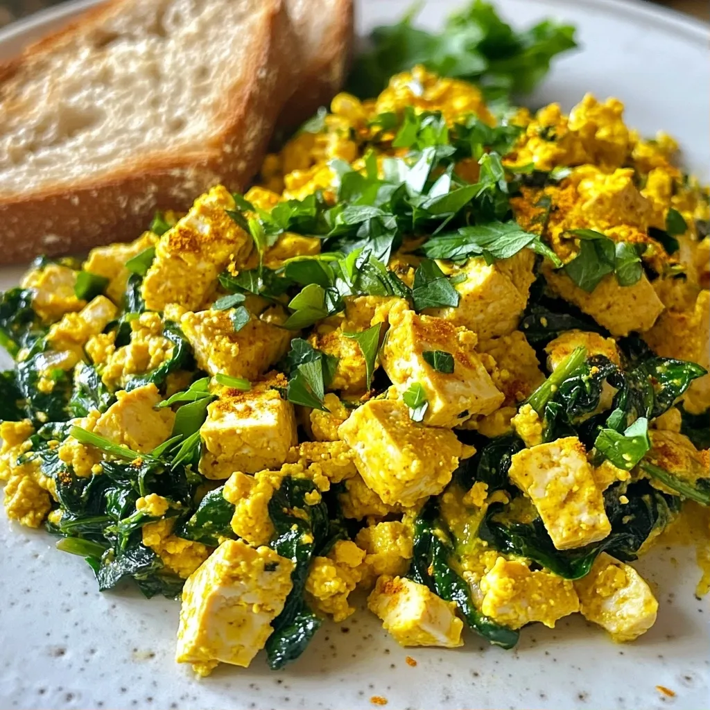 Savory Quick Breakfast Tofu and Spinach Scramble