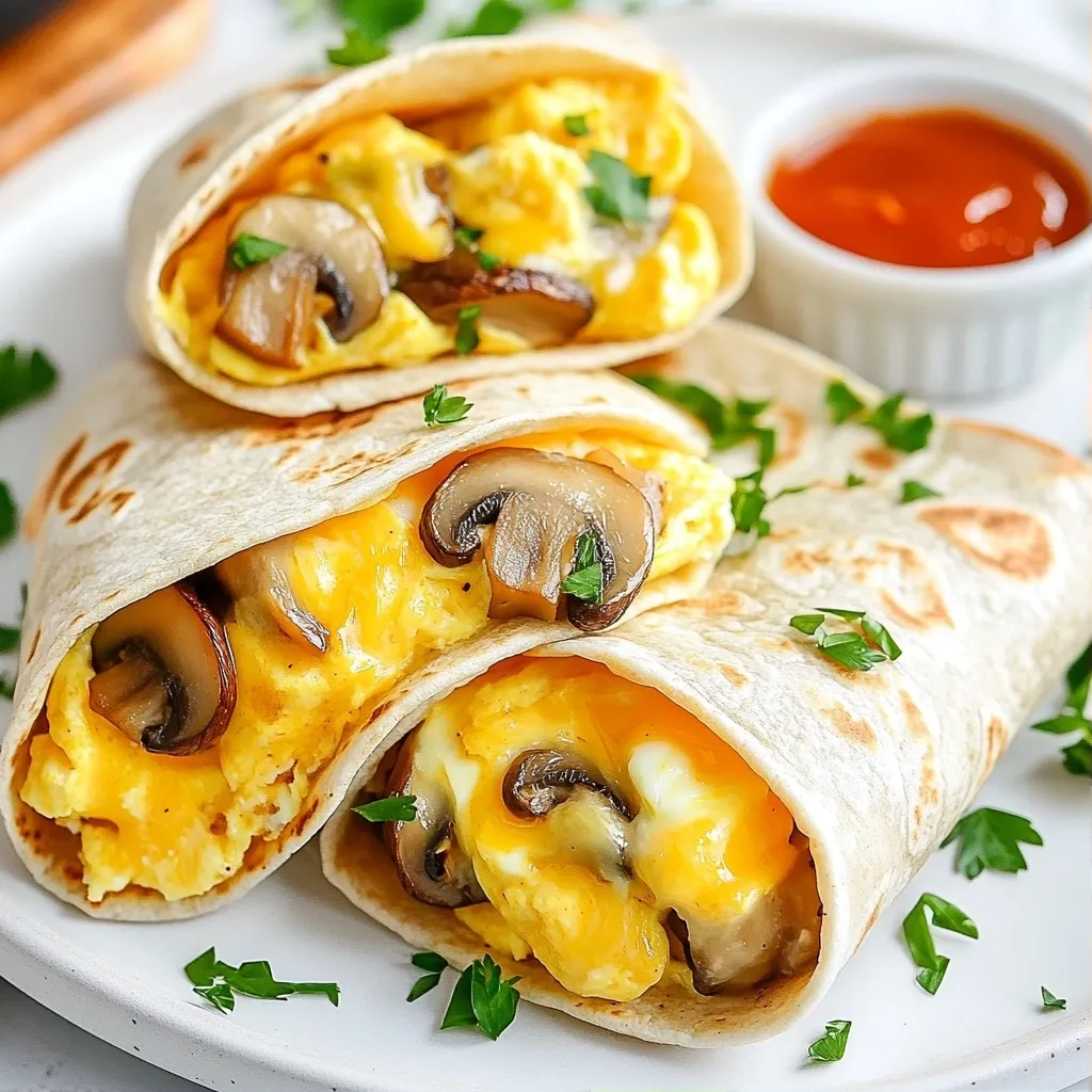 Savory High Protein Recipes Mushroom and Egg Breakfast Wrap