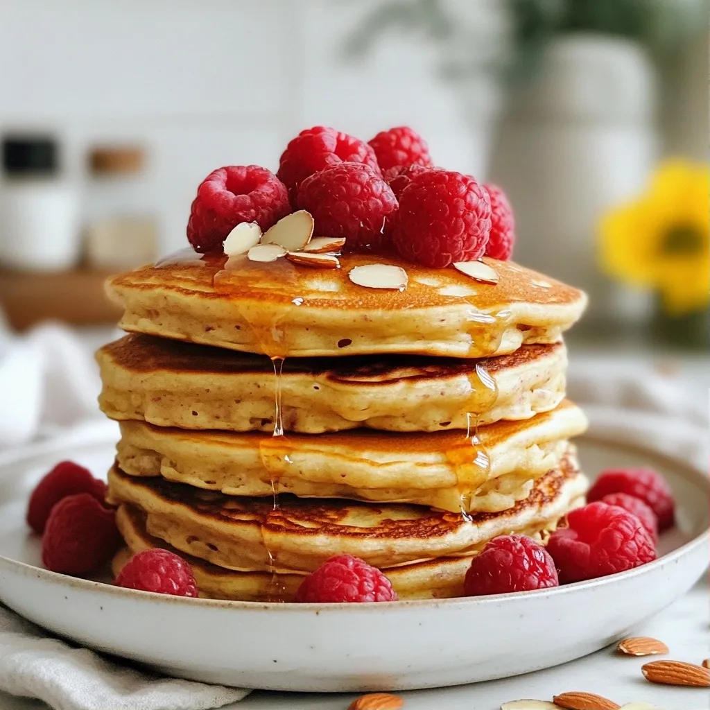 Fluffy Protein Raspberry Almond Pancakes Delight