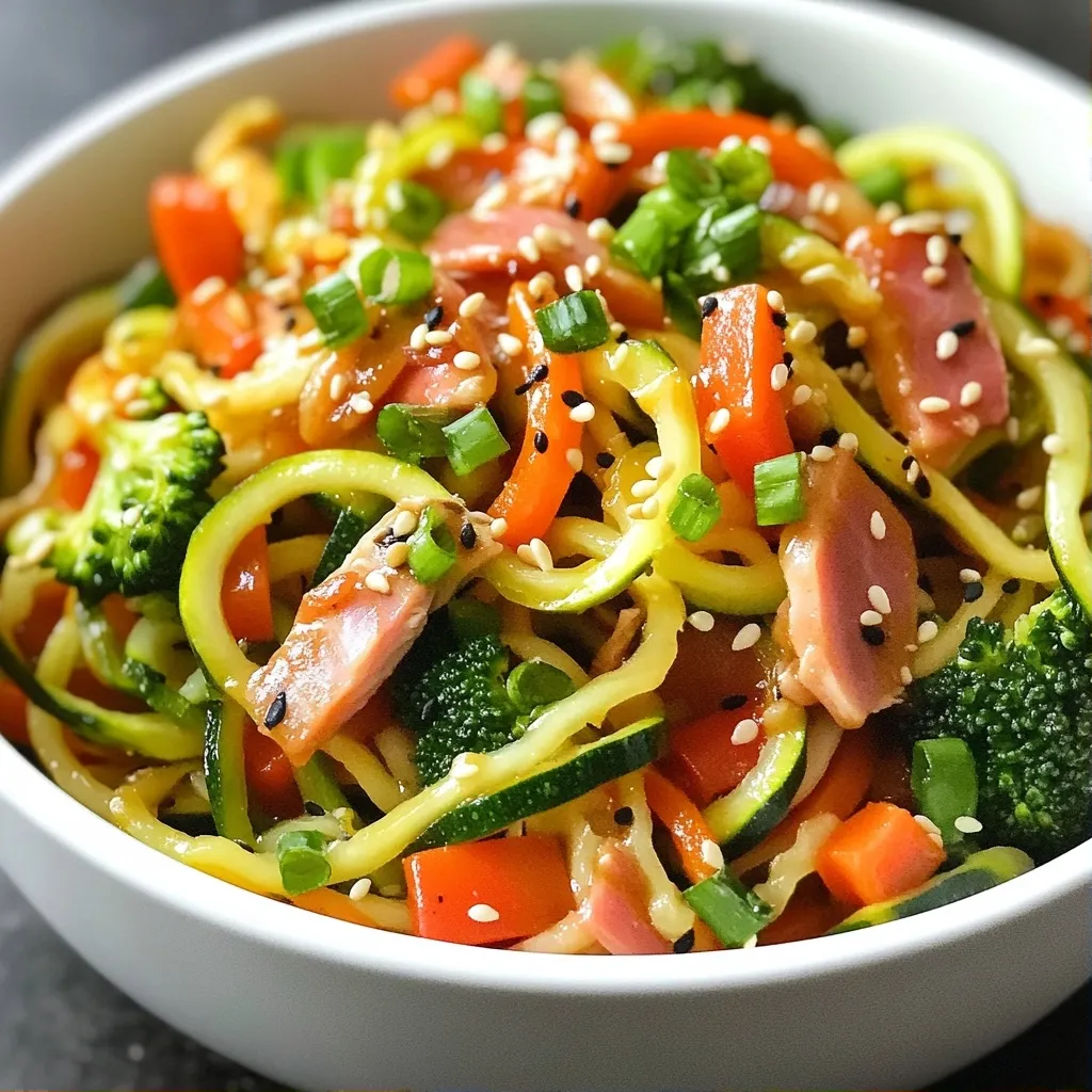 Spicy Low Carbs Recipes Zucchini Noodle Turkey Ham Stir Fry