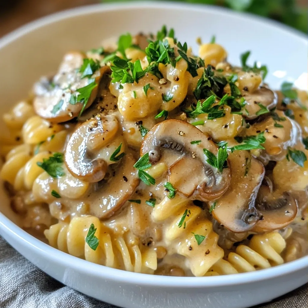 Savory High Protein Lentil Mushroom Stroganoff Recipe